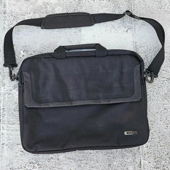 Solo New York Men Laptop Bag Black Polyester Travel Bag Outside Pocket 16X12 in